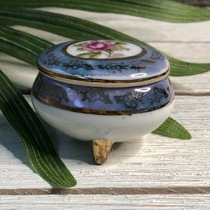 Vintage miniature porcelain floral jewelry holder